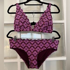 Kate Spade New York RAISIN Flowerspade Printed V-Neck Bikini Swim SET, Large